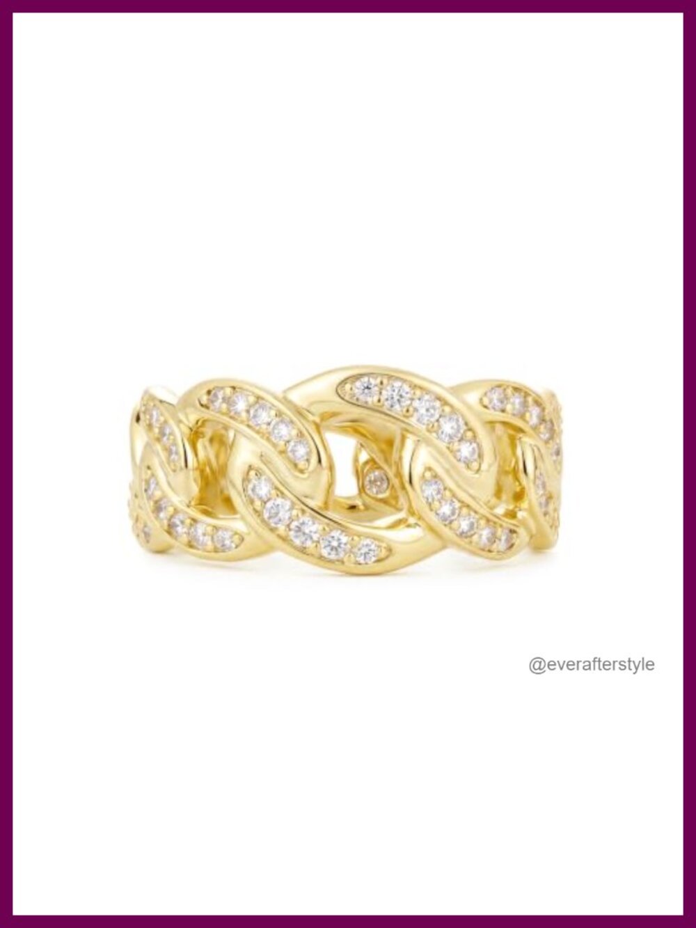 14k Gold Filled Linked Ring for Women Pave CZ Wide Band Statement Ring